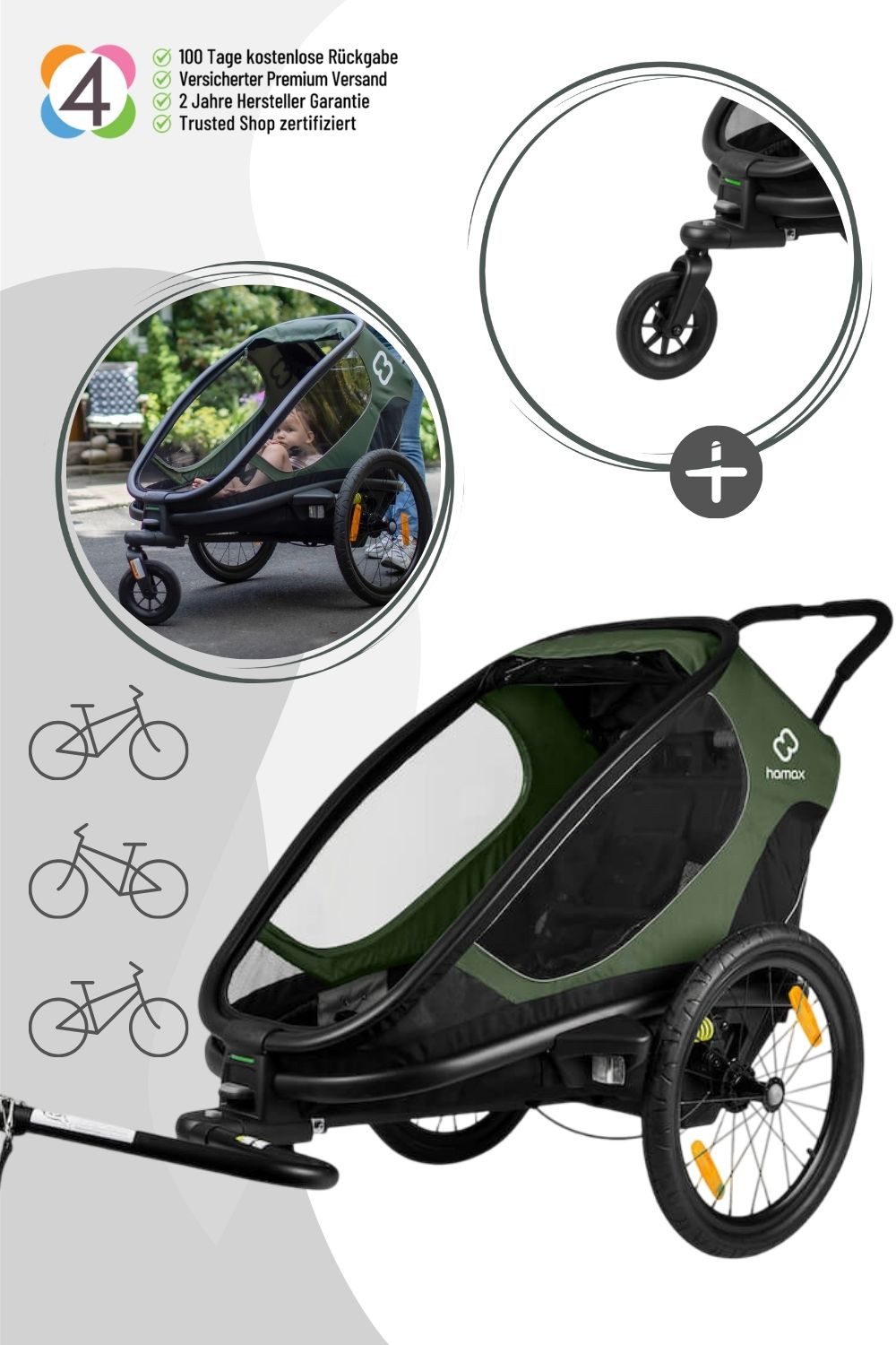 Hamax Fahrradkinderanhänger Outback One inkl. Fahrraddeichsel und Buggyrad (für 1 Kind)