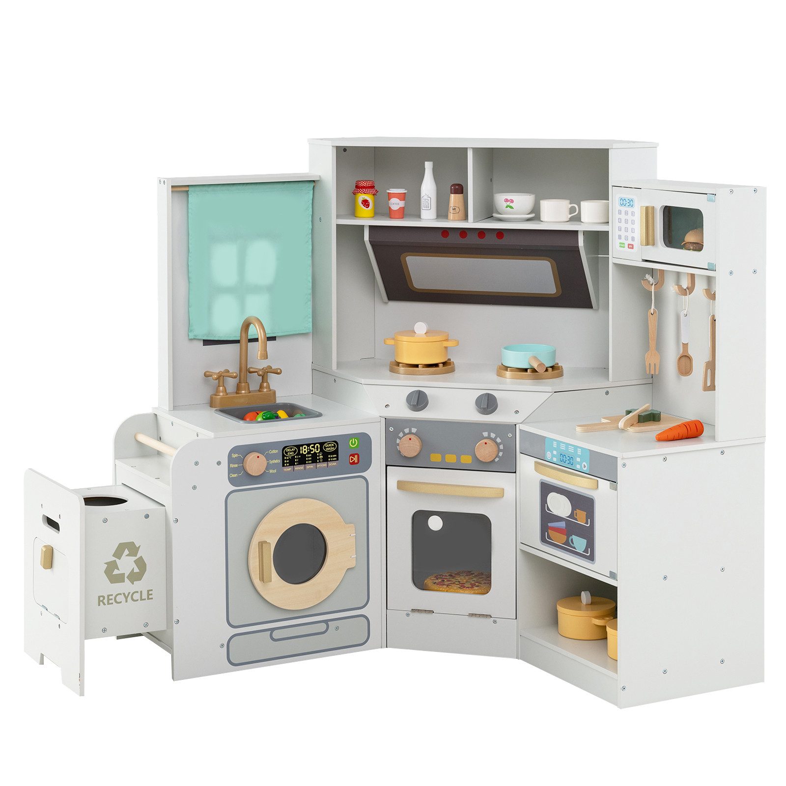 KOMFOTTEU Spielküche, Puppenküche Kinderküche mit Licht & Sound