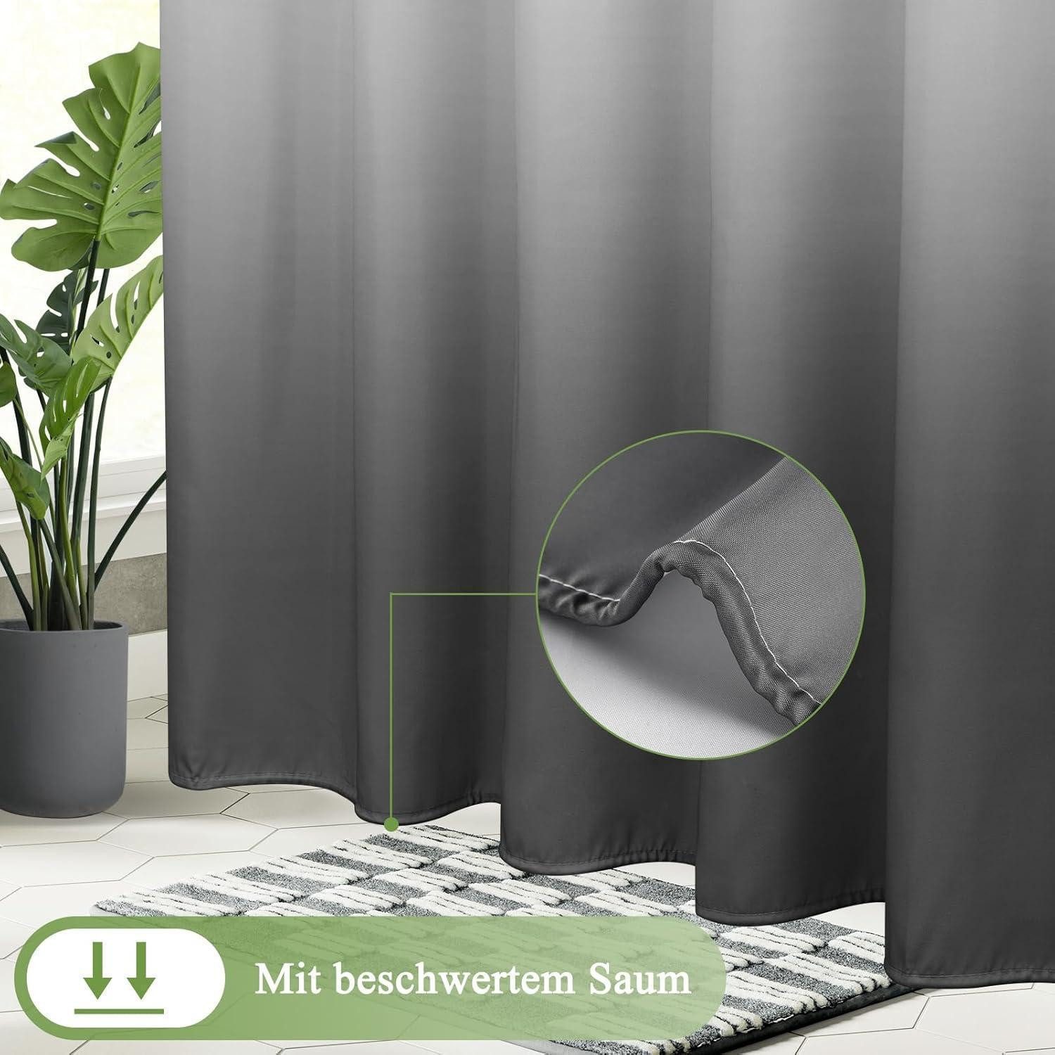 LuxusKollektion Duschvorhang Duschvorhang 180x190cm Textil Grau wasserdicht mit beschwertem Saum Breite 190 cm – Bild 4 von 5