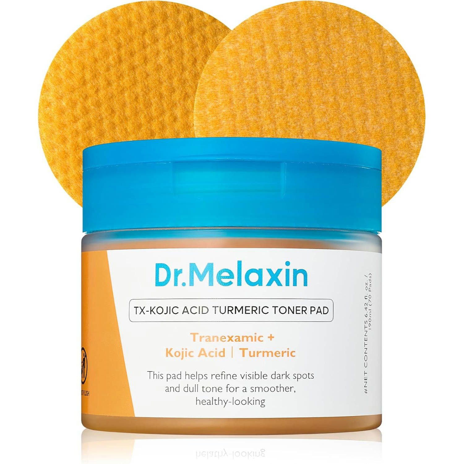 Dr.Melaxin Toner TX Kojic Acid Turmeric Toner Pads – Korean K-Beauty Toner-Pads mit Kojic Acid, Turmeric, Tranexamic Acid, Niacinamide – Zwei-Phasen-, Toner-Pads mit Kojic Acid, Turmeric und Tranexamic Acid