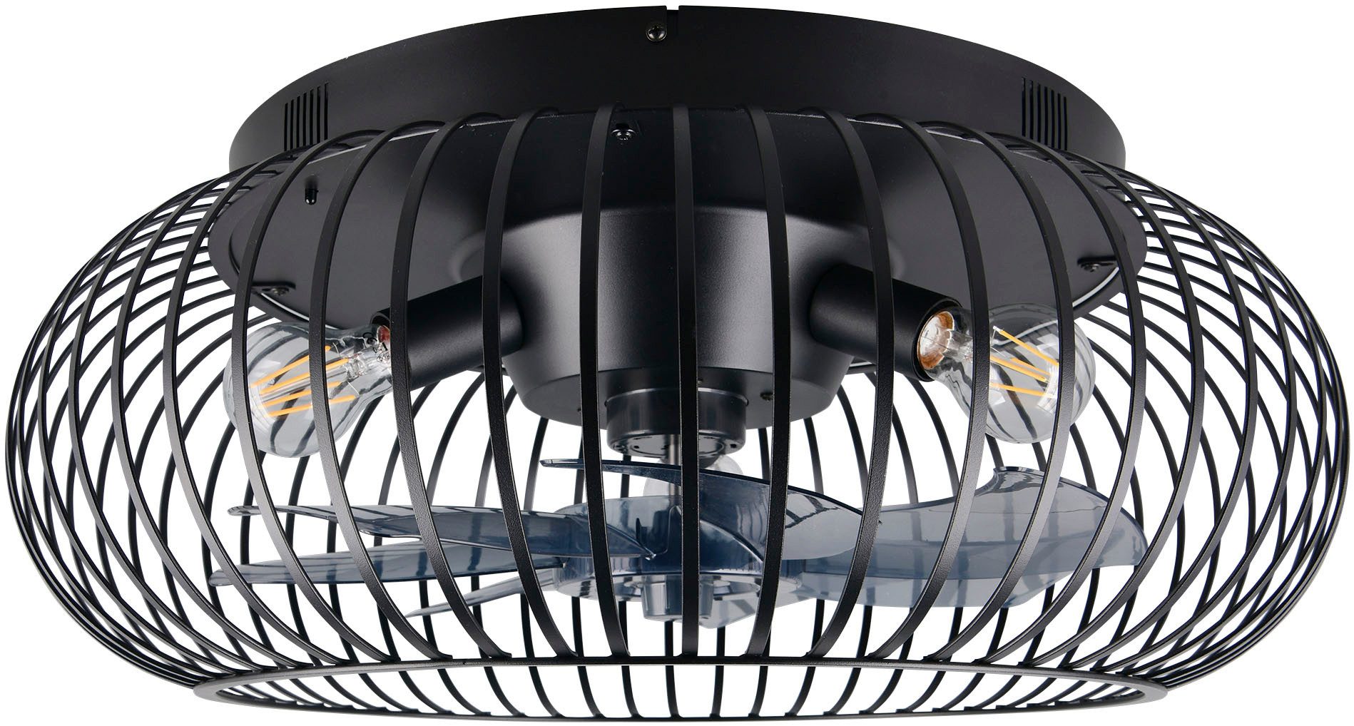 Reality Leuchten Deckenleuchte JOHANNA mit Ventilator, großer Deckenventilator mit Licht Ø 61cm, Fernbedienung, Infrarot inkl., Timerfunktion, Ventilatorfunktion, getrennt schaltbar, Leuchtmittel wechselbar, warmweiß - kaltweiß, exkl 3x E27 Leuchtmittel, Ø 61cm Höhe 25,5cm, Vor- & Rücklauf Funktion