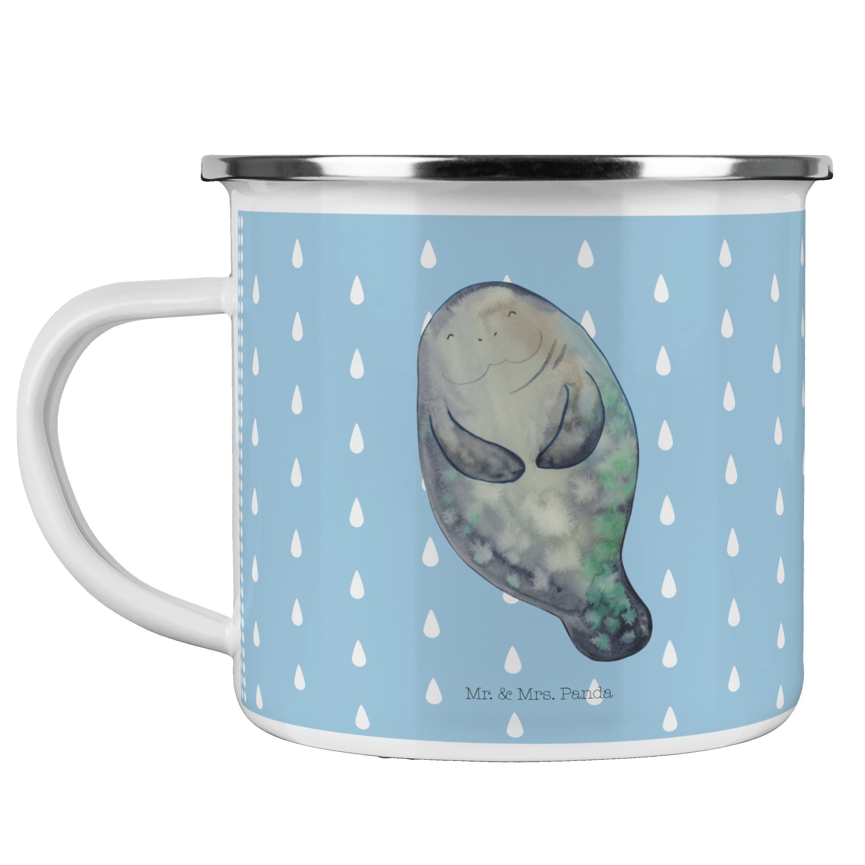 Mr. & Mrs. Panda Becher Seekuh happy - Blau Pastell - Geschenk, Outdoor Tasse, Blechtasse Out, Emaille