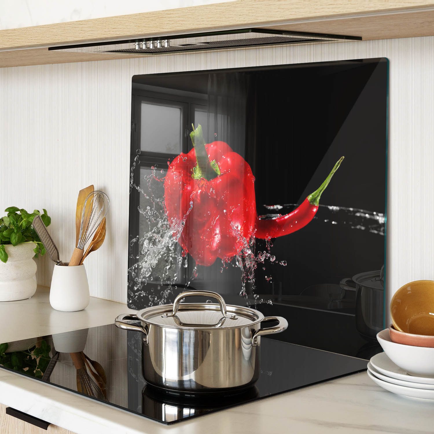 Tulup Kräuterschneidebrett Herdabdeckplatte Glasabdeckplatte Gehärtetes Glas Küche Spritzschutz, (1-St), Chili-Pfeffer