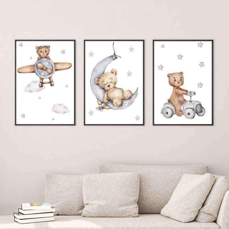 WANDKIND Poster WANDKIND Kinderzimmer Poster Set Premium P705 / Teddybären kuschelig, Poster