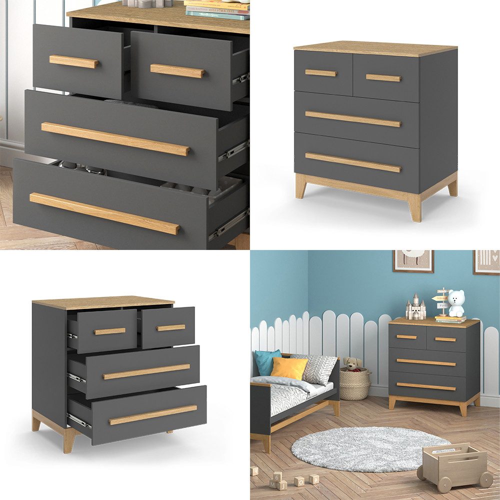 VitaliSpa® Kommode Malia, Grau/Eiche, 80 x 88 cm mit 4 Schubladen