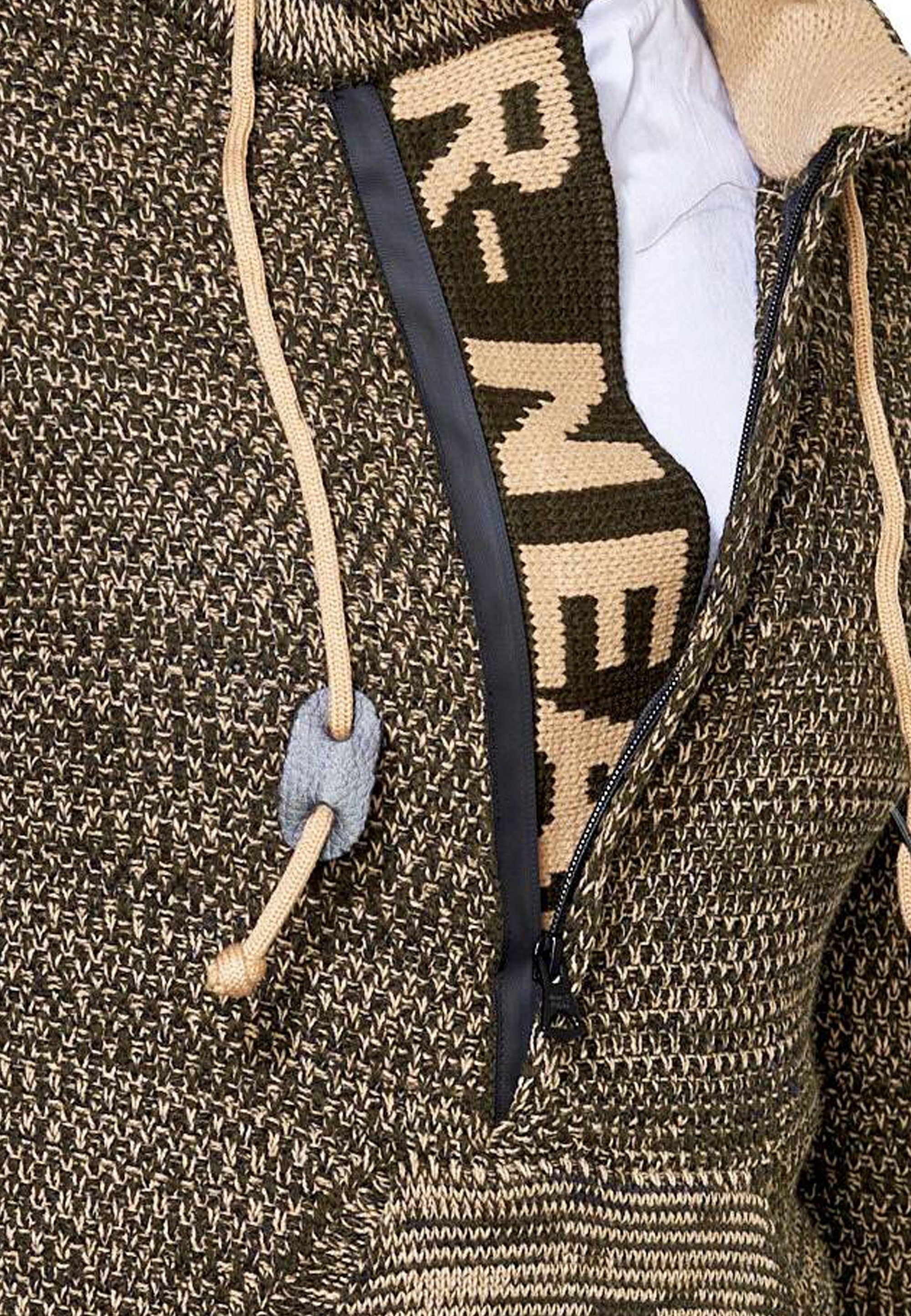 Kapuzensweatshirt Reißverschluss Neal praktischem khaki Knitwear mit Rusty