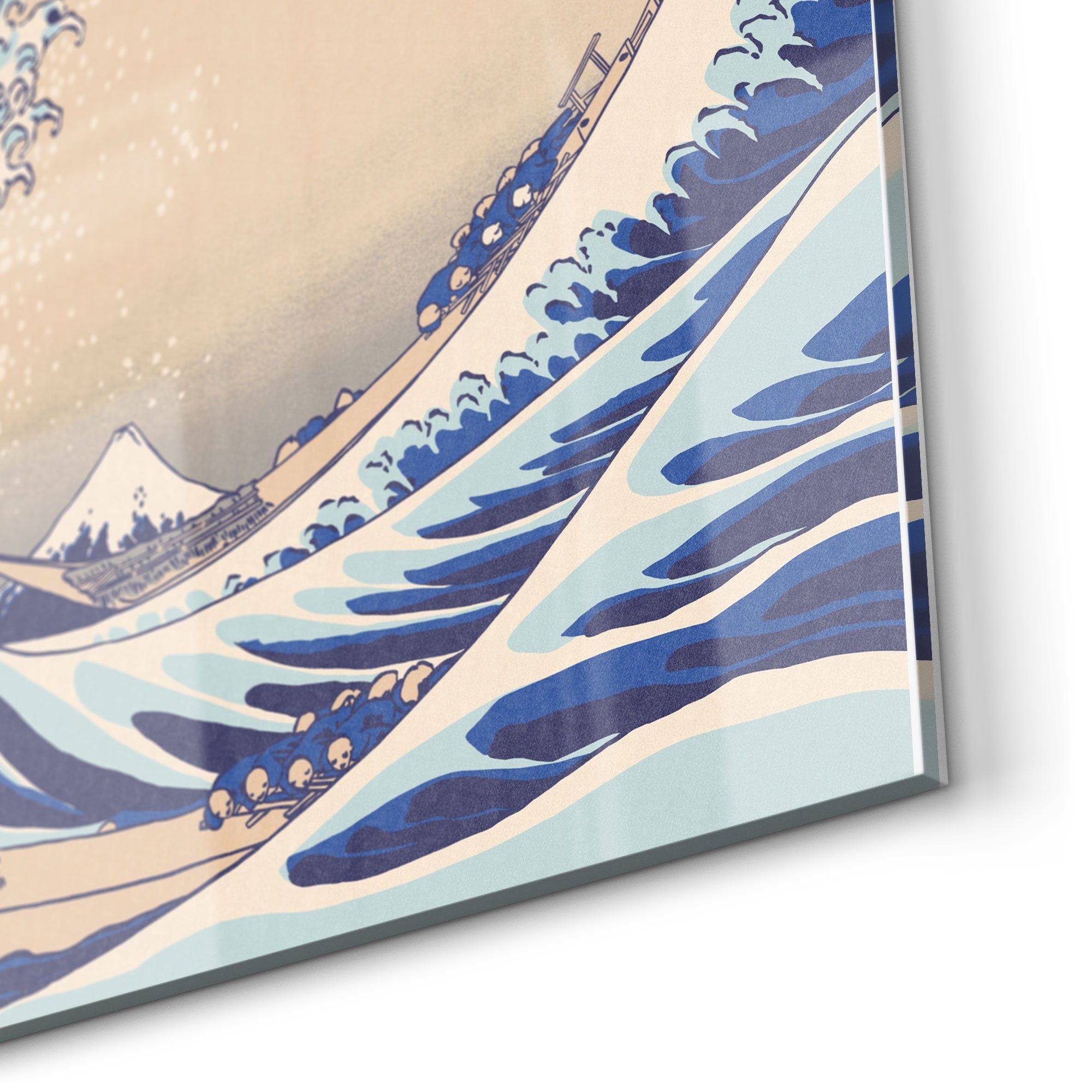 Badrückwand Kanagawa', Spritzschutz DEQORI Herdblende Welle 'Große Glas Küchenrückwand vor