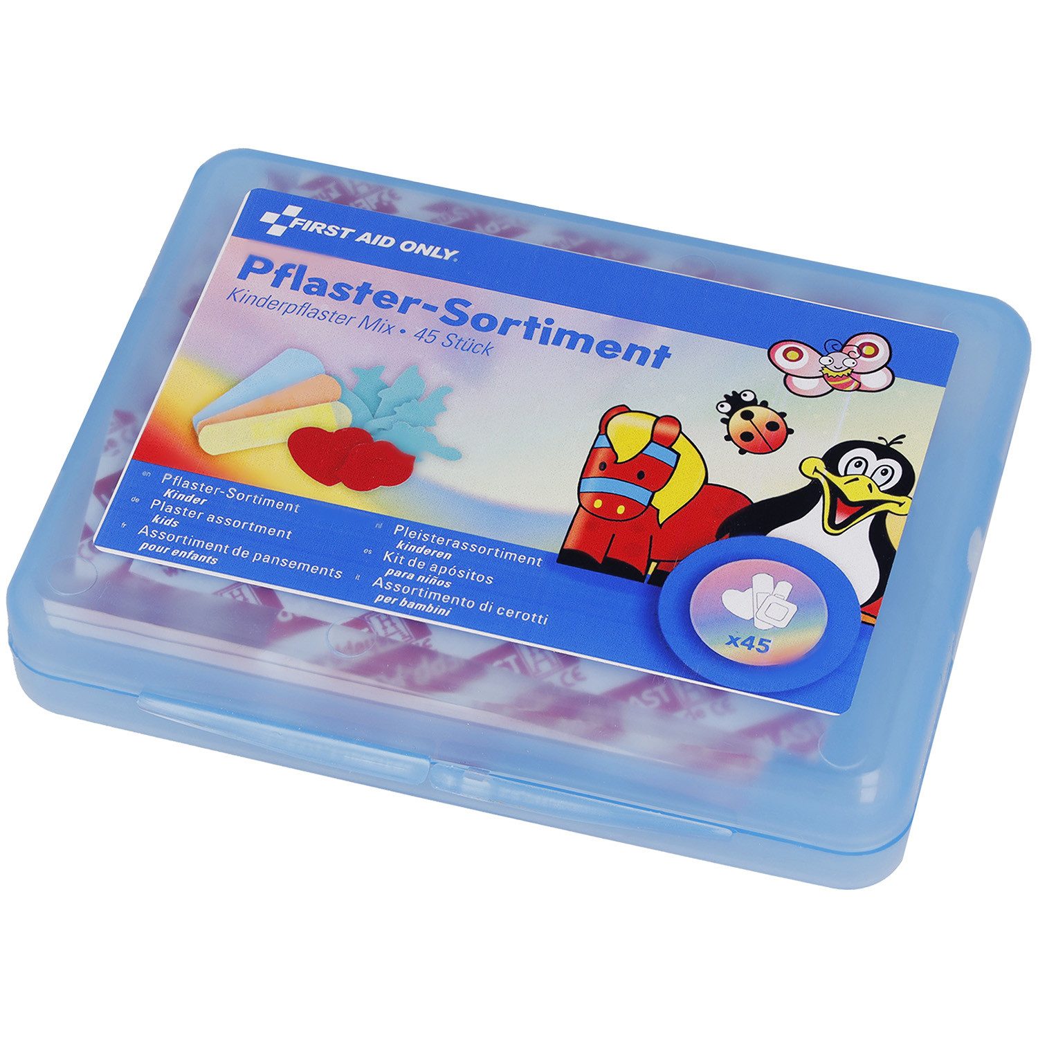 FIRST AID ONLY® Wundpflaster Kinderpflaster Set 45 Stück, Buntes Pflaster Set für Kinder (Vorratspack, 45 St), Sanft zur Haut