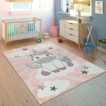 Kinderteppich Cosmo 395, Paco Home, rechteckig, Höhe: 12 mm, 3D-Design, niedliches Einhorn Motiv, Pastell-Farben, Kinderzimmer