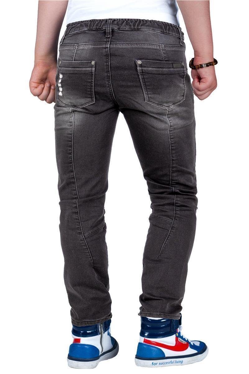 Reichstadt Jeansjeggings Kinder Slim Fit Jogging Jeans Stonewashed RS105 Black (158) (1-tlg) Elastischer Bund mit Kordelzug und Knöpfen