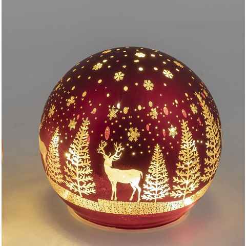 formano Weihnachtsbaumkugel Deko Kugel Licht rot mit Hirsch und Bäume LED-Licht, Timerfunktion
