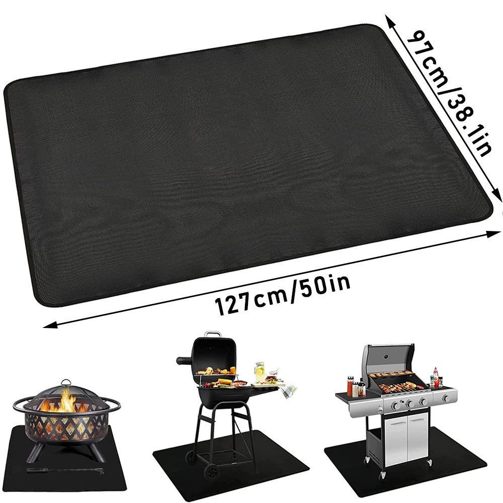 POPOLIC Bodenschutzmatte Feuerfeste Unterlage Bodenschutzmatte Kamin Herd Grill Teppich Schwarz, 127*97cm, Rutschfeste Schutzmatte Flammfeste Unterlage