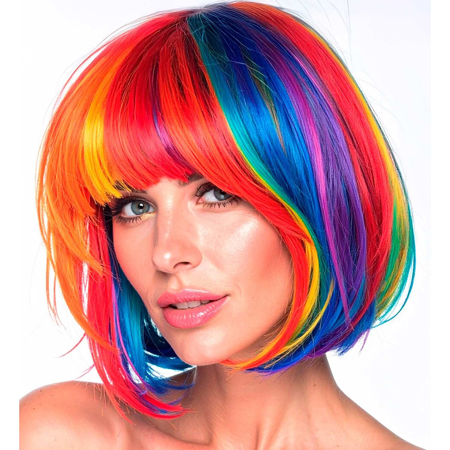 Widmann S.r.l. Kostüm-Perücke Bob Perücke 'Regenbogen' für Erwachsene, Mehrfarb