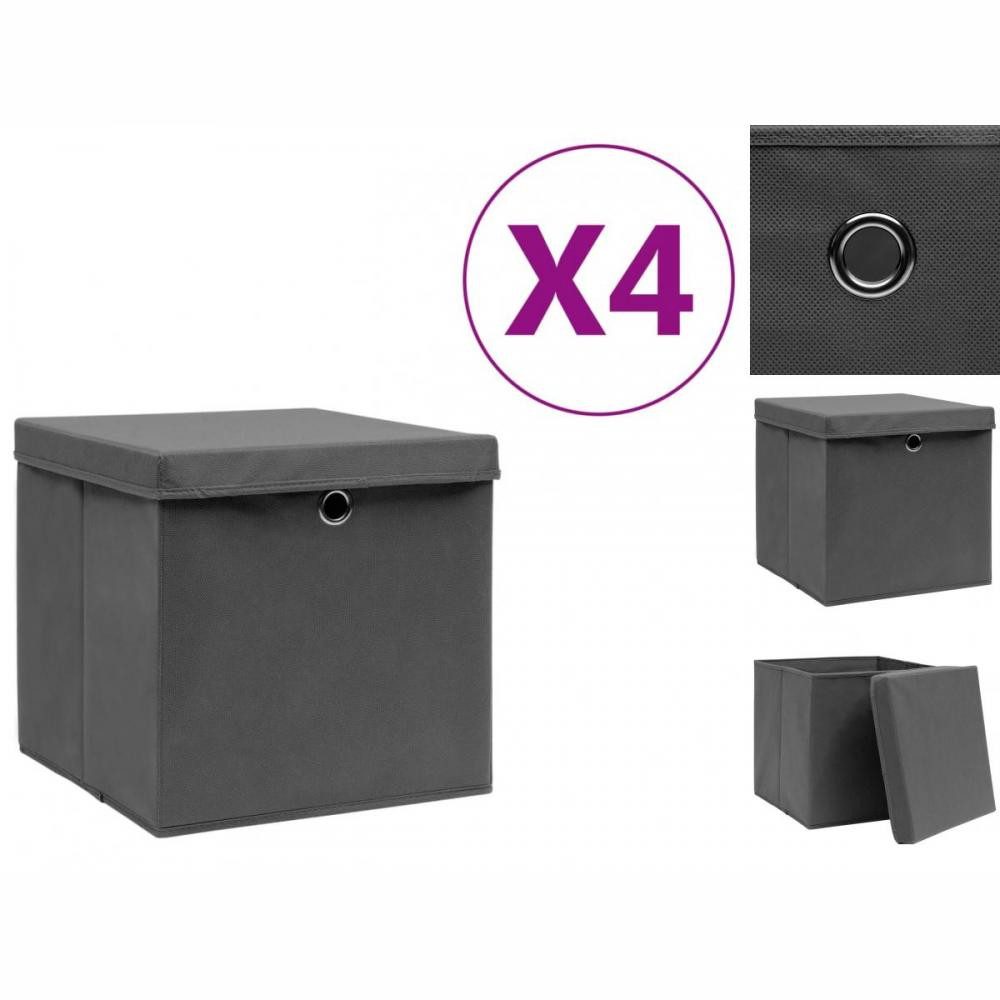 vidaXL Aufbewahrungsbox Aufbewahrungsboxen mit Deckeln 4 Stk 28x28x28 cm Grau