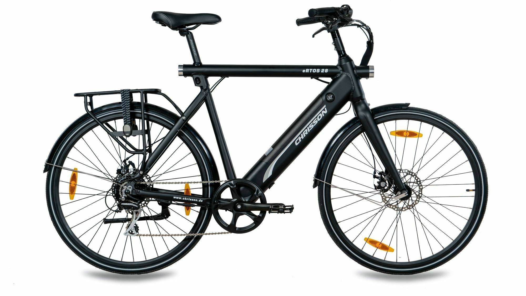 Chrisson E-Bike Touren Bike Ertos28 Black Matt 28" 506 Wh Diamant, 8 Gang Shimano Shimano Acera 11-28T Schaltwerk