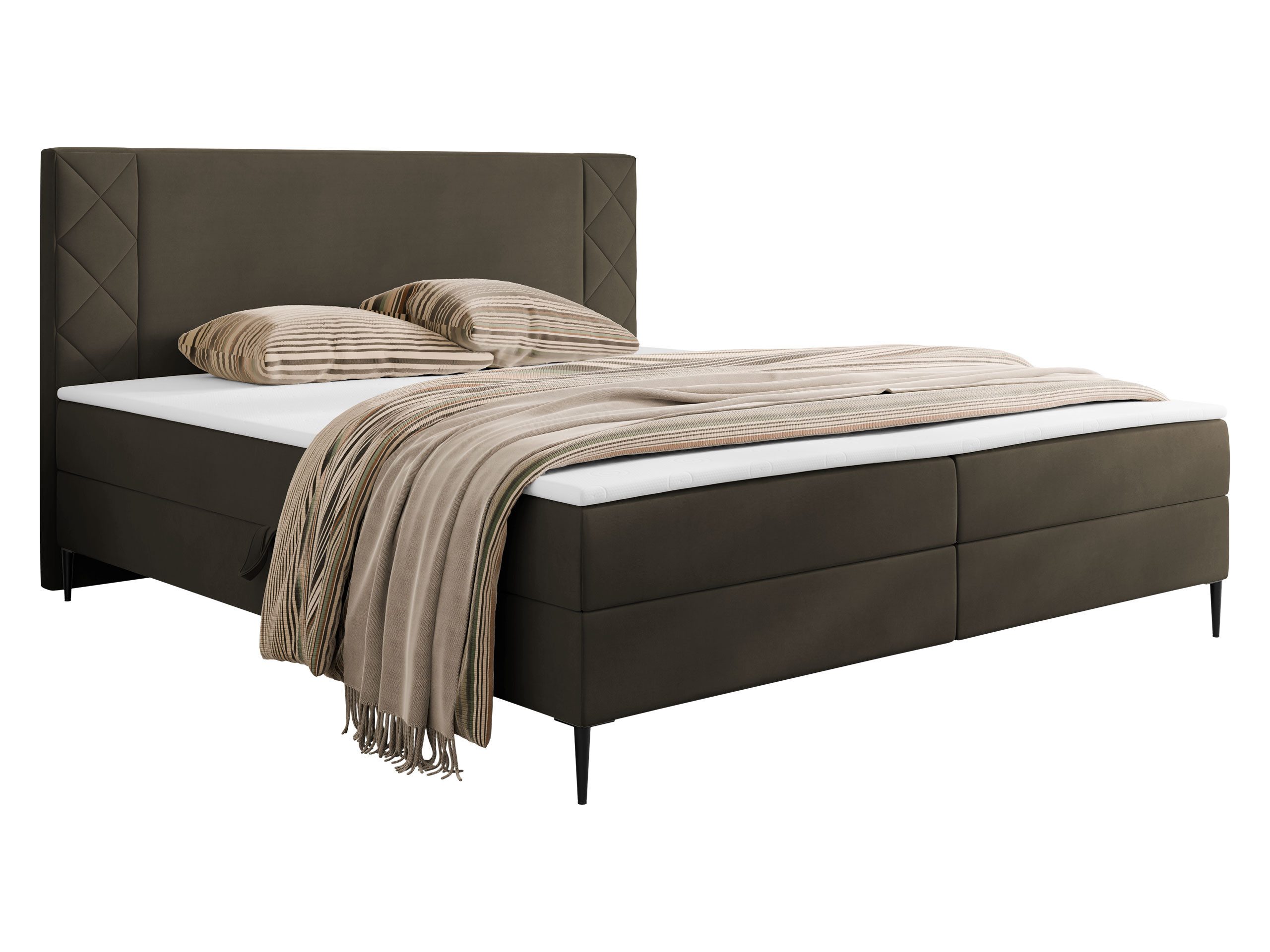 MIRJAN24 Boxspringbett Portes (mit Bettkasten und Gepolstert Kopfteil), Bonellfederkern, Härtegrad: H9