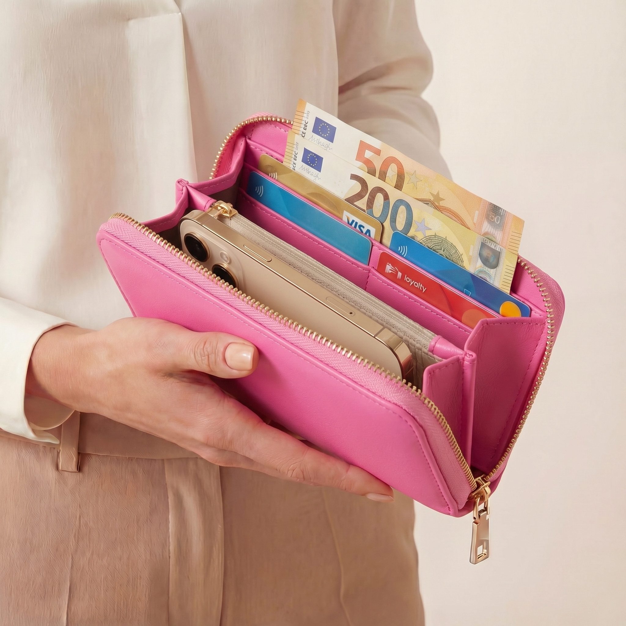 MillyMilk Geldbörse PURA Clutch Damen Groß Leder Optik Portemonnaie - Geldbeutel, Geldbeutel in Premium Leder-Optik mit Handyfach & 16 Karten