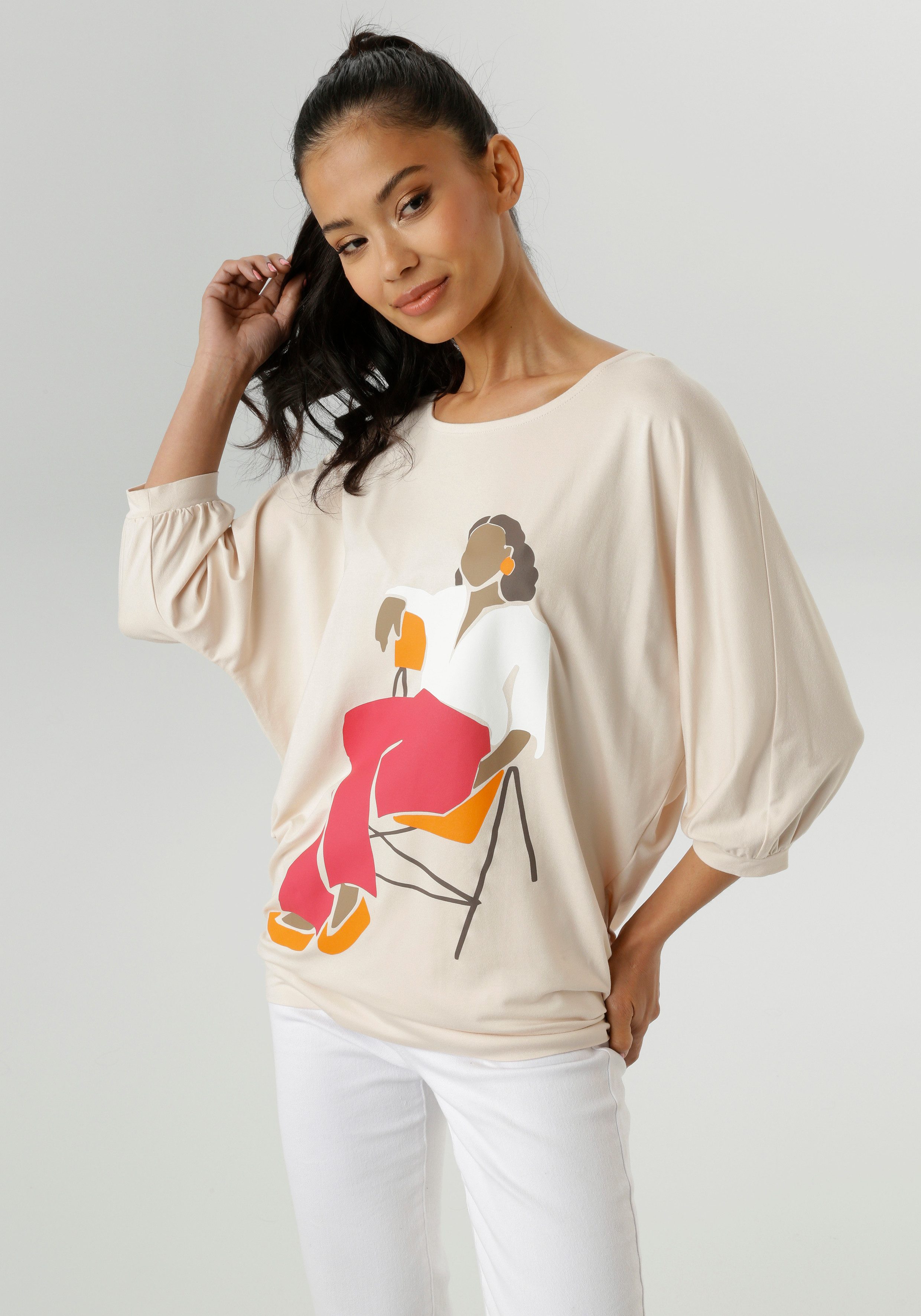 Aniston SELECTED Fledermausshirt vorne mit großflächigem, femininem Frontdr günstig online kaufen