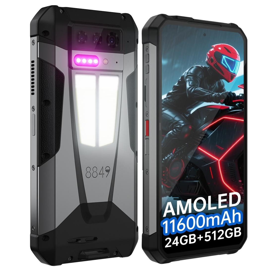 8849 Tank 4 Rugged Outdoor Handy 5G, Android 14 ohne Vertrag 512GB Smartphone (6,78 Zoll, 64 MP Kamera, AMOLED-Bildschirm Wasserdicht Handys, 24GB RAM/1200 LM Campinglampe)