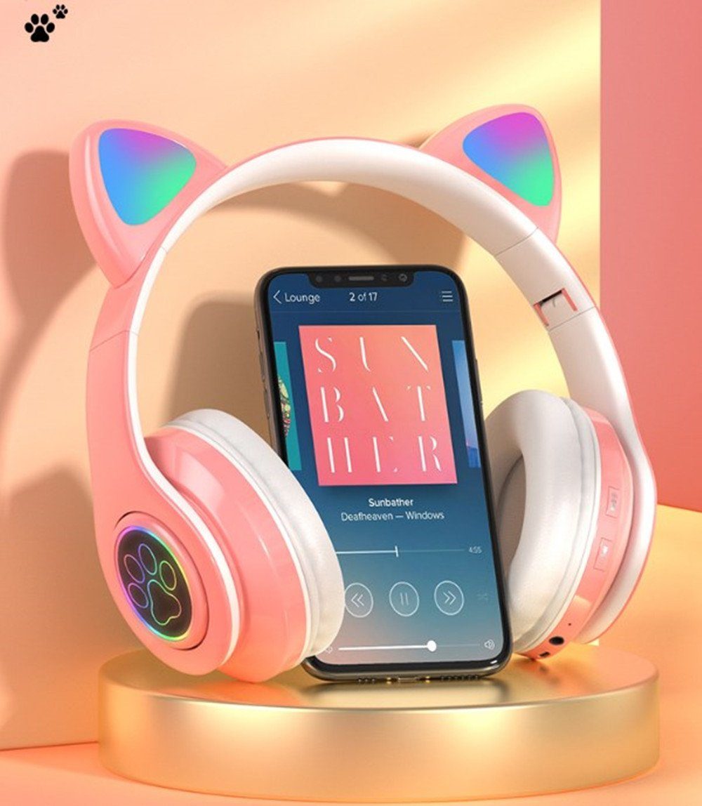 autolock Kopfhörer Bluetooth Einstellbare) Kopfhörer Bluetooth Katzenohr, 5.0 Faltbare (Wireless Musik LED Headset Over-Ear-Kopfhörer Glühende Headset,Wireless WH kabellos