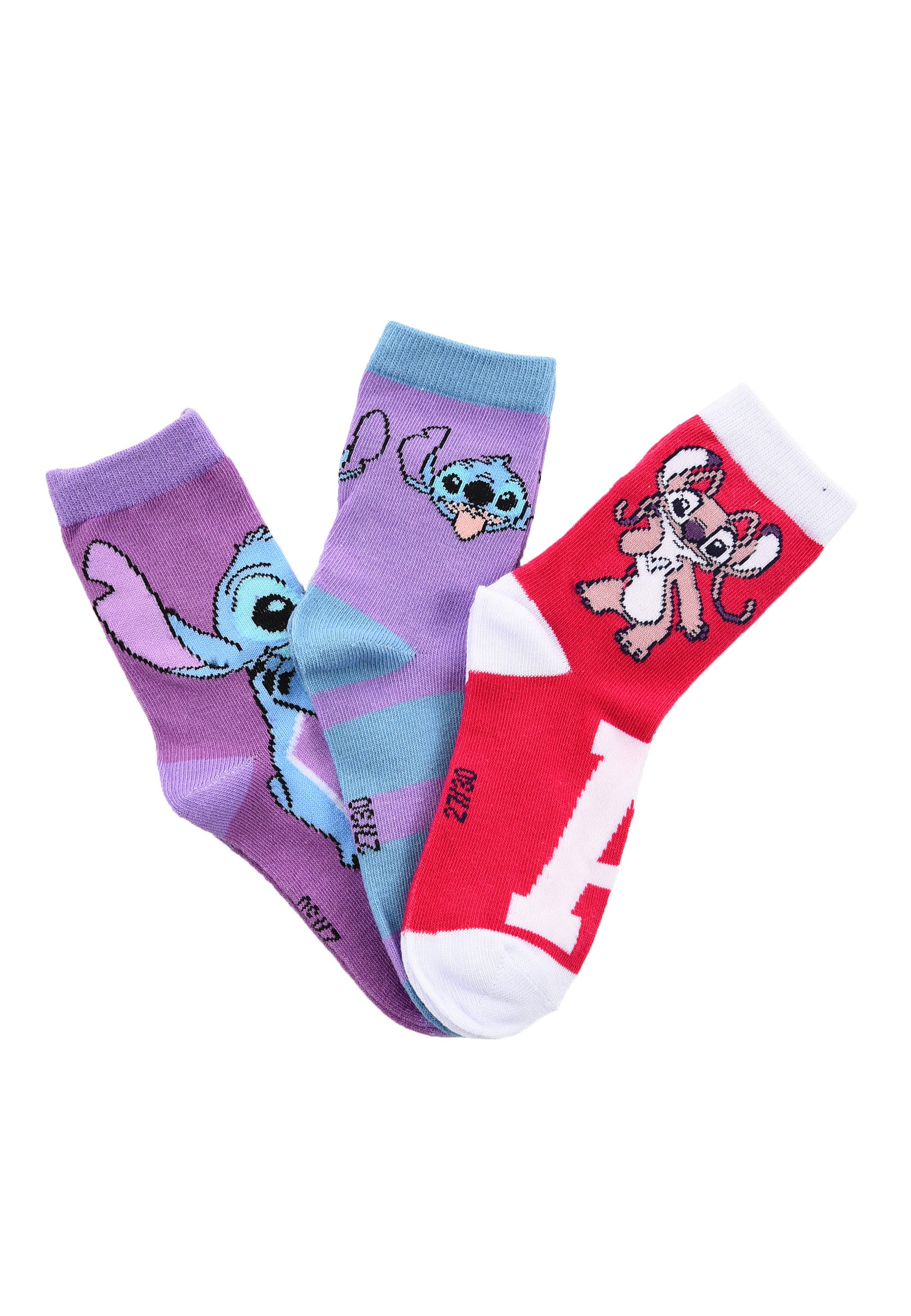 Stitch Socken Disney Kinder Mädchen Socken 3er Pack Baumwollmix (3-Paar)