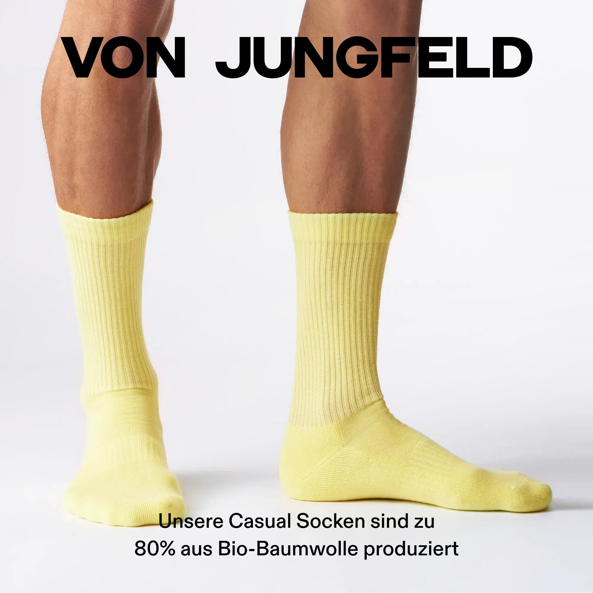 von Jungfeld Tennissocken Butter Yellow Bio-Baumwolle 35-46 Unisex (2-Paar, 2er-Pack) Hohe Sportsocken aus Bio-Baumwolle für Damen & Herren
