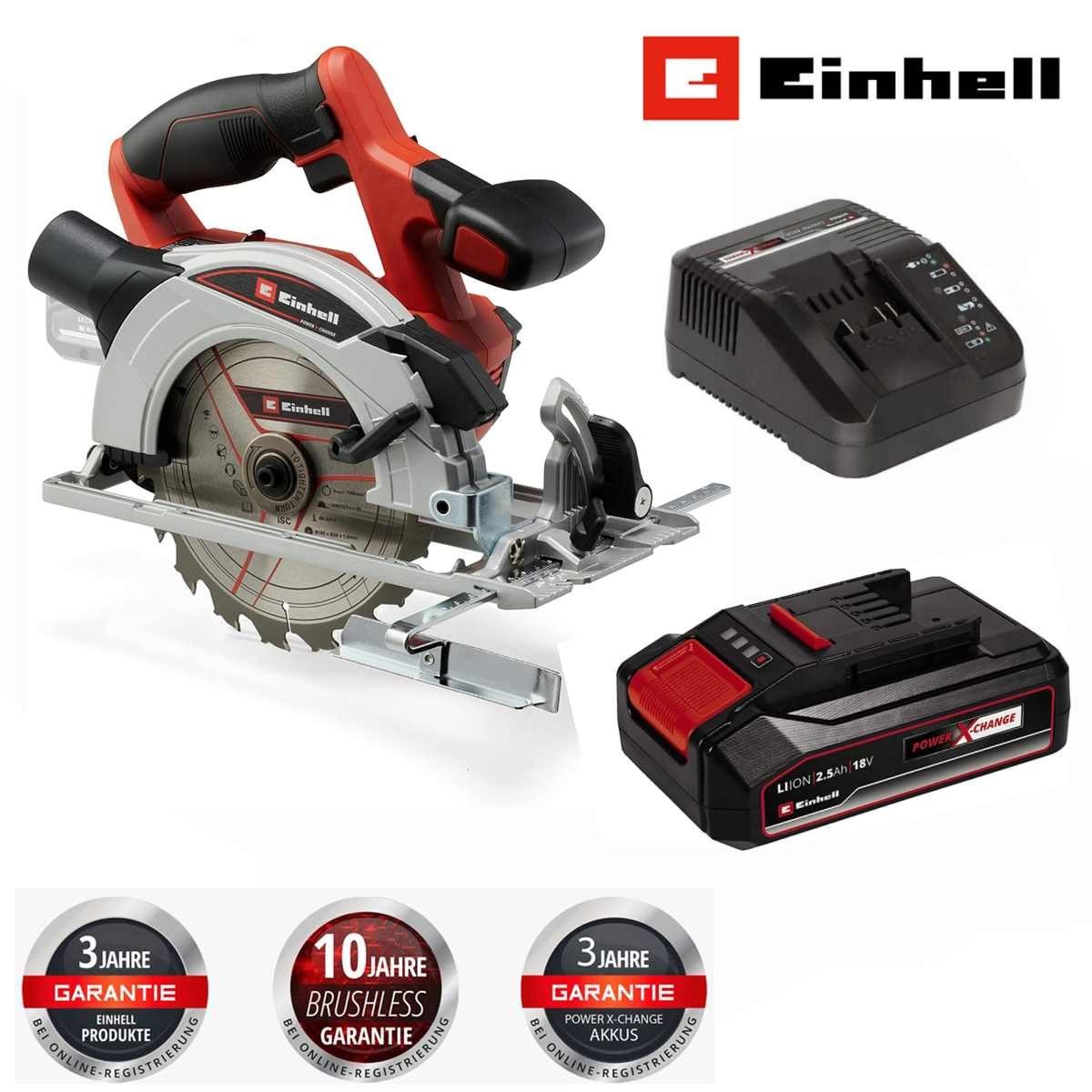 Einhell Akku-Tischkreissäge Handkreissäge TE-CS 18/165-1 Li 18 V mit Akku 2.5 Ah und Ladegerät