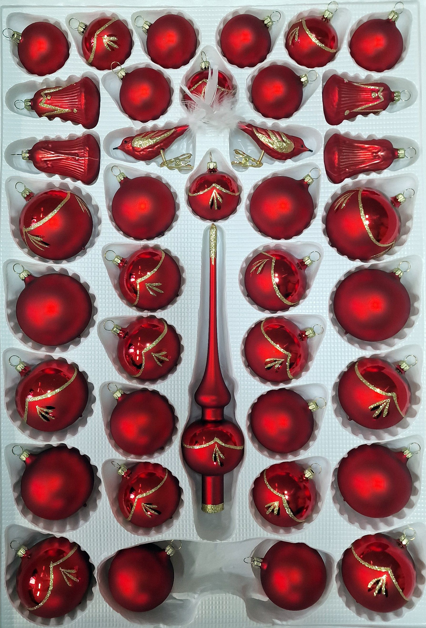 Lauschaer Glas Christbaumschmuck mundgeblasenes Christbaumschmucksortiment 39 Teile