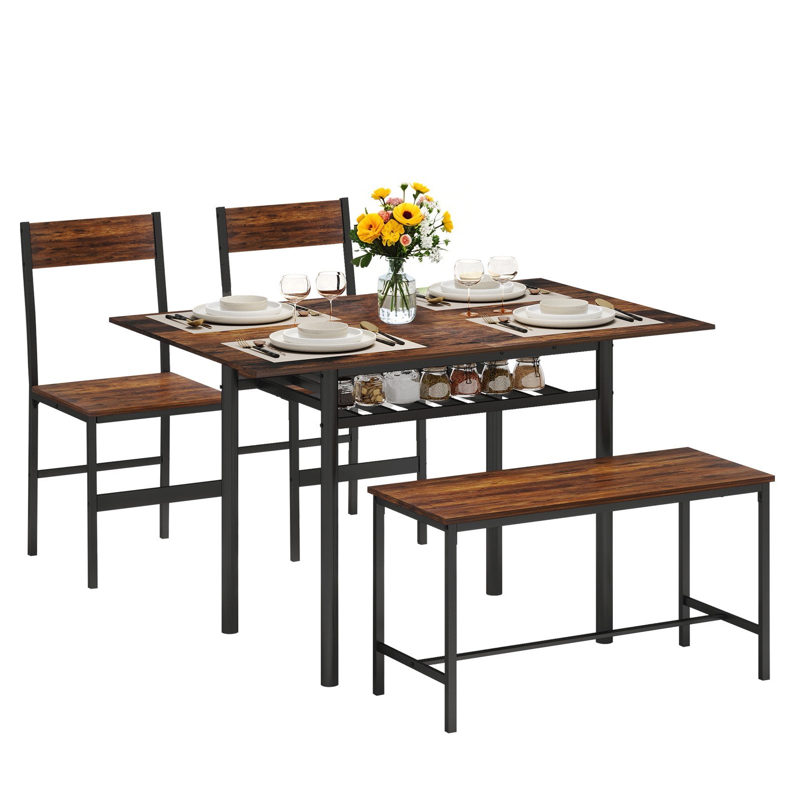 Puluomis Essgruppe Klappbarer Esstisch mit 2 Stühlen und Bank 120x75 cm, Kl günstig online kaufen