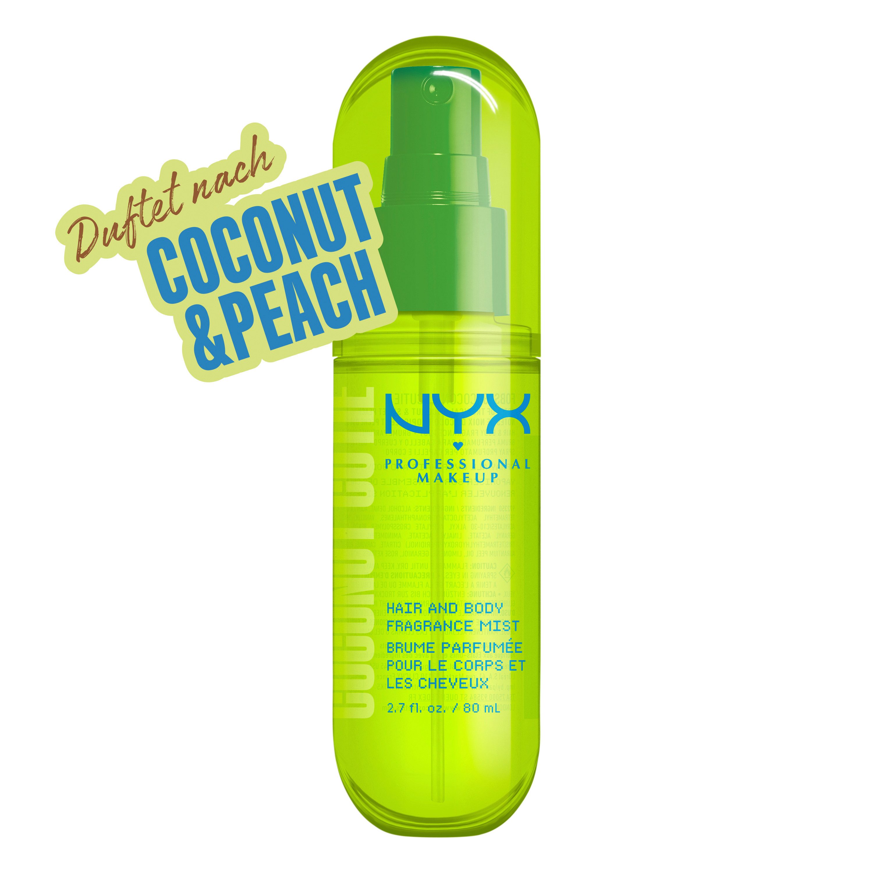 NYX PROFESSIONAL MAKEUP Bodyspray COCONUT CUTIE HAIR & BODY MIST, tropische Mischung aus Kokosnuss & Pfirsich