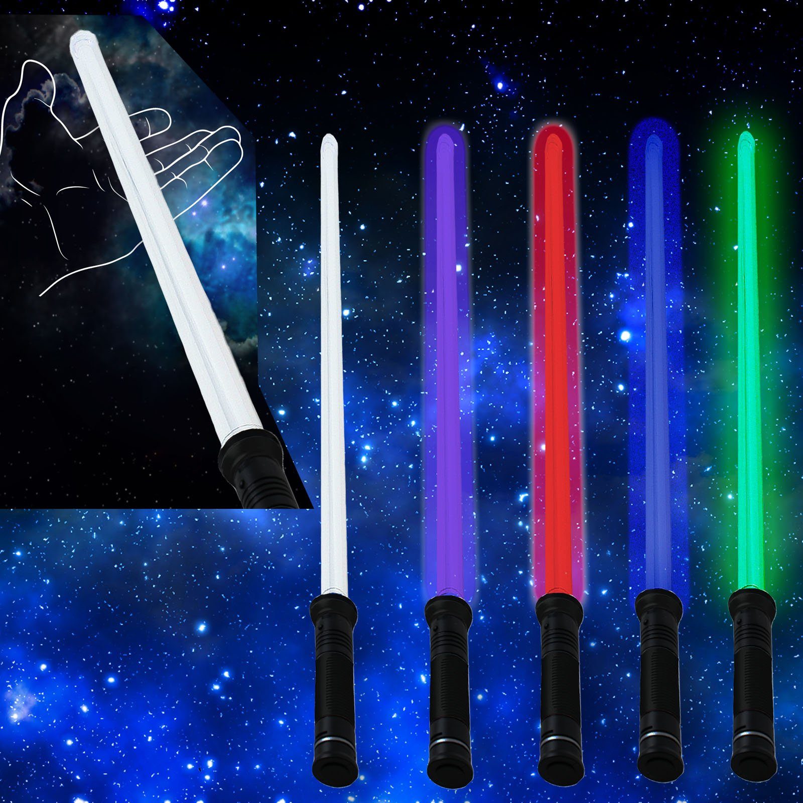 TE-Trend Lichtschwert 78 cm Laserschwert Lightsaber 4-fach LED Lichteffekte (ausziehbar), schaltbare Sound - und Lichteffekte