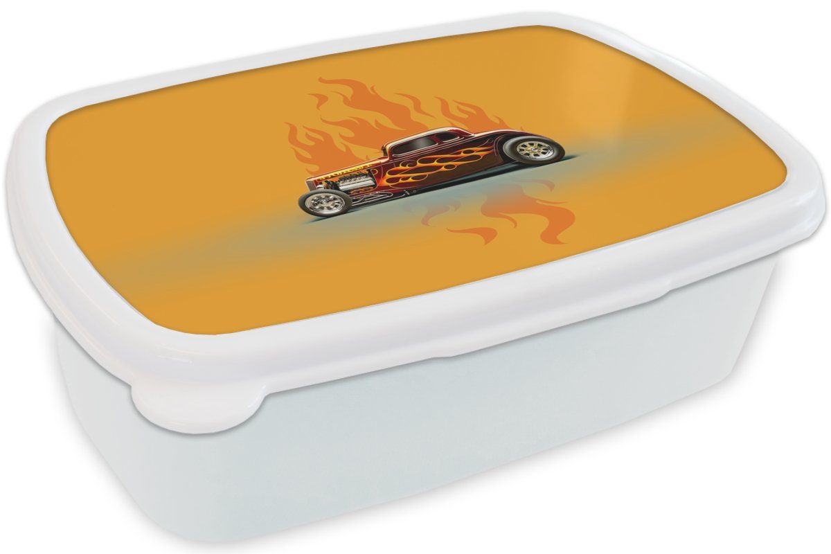 Flammen Brotdose, für - Jungs für Vintage, Kinder Erwachsene, - MuchoWow Auto und - Rot Mädchen und Kunststoff, Brotbox Lunchbox (2-tlg), weiß