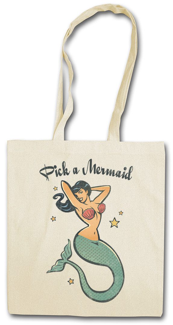 Urban Backwoods Beuteltasche Pick A Mermaid Stofftasche Shirt Meerjungfrau Poseidon Neptun Sea Meer (1-tlg), Strand Beach Tattoo Anchor