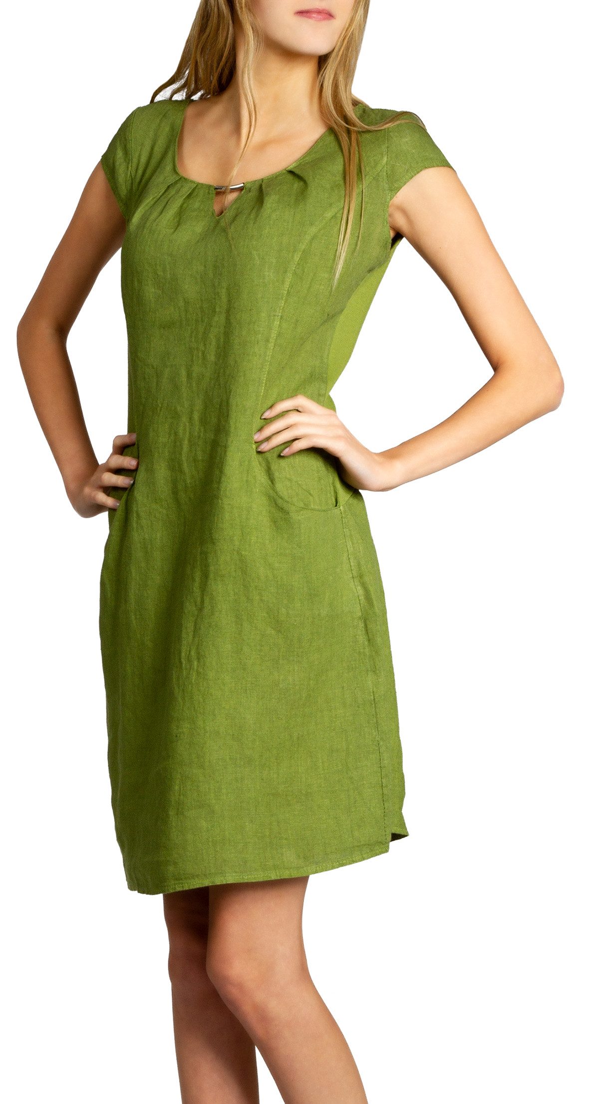 Caspar Sommerkleid SKL020 knielanges Damen Sommer Leinenkleid mit eleganter Metallspange Luftig leicht, figurumspielende Form, mit seitlichem Jersey-Einsatz