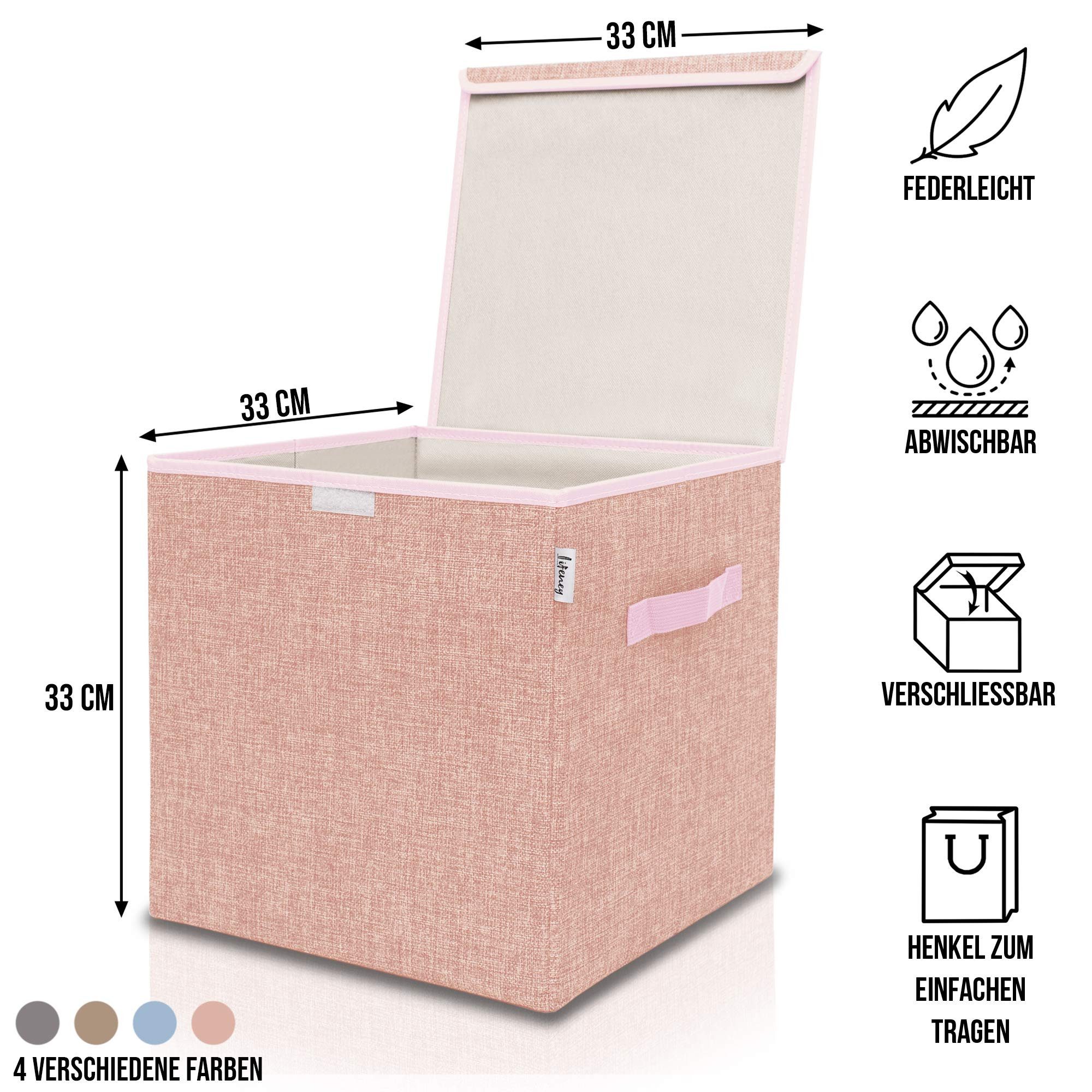 Lifeney Aufbewahrungsbox Faltbare Aufbewahrungsbox mit Deckel, Rosa, für Würfelregale, Ideal für Kinderzimmer, Spielzeugaufbewahrung, platzsparend