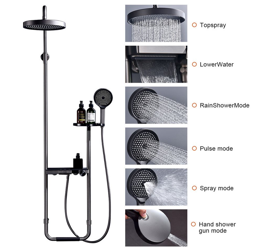 Thumbnail - Avylet Duschsystem Duschset mit Thermostat 38℃ Regenduschset mit Kopfbrause, 1 tlg., Regendusche mit Armatur und Handbra...