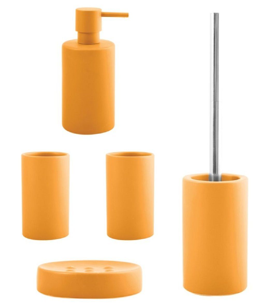 spirella Badaccessoires-Sets TUBE MATT BUNT, Zubehör-Set aus hochwertiger Keramik, 5 tlg., bestehend aus: WC-Bürste, Дозатори мила, 2x Підставки для зубних щіток, Seifenschale, aktuell angesagte Trendfarben, elegante Matt-Optik, gelb, Komplett-Set Badezimmerzubehör, 5 tlg.