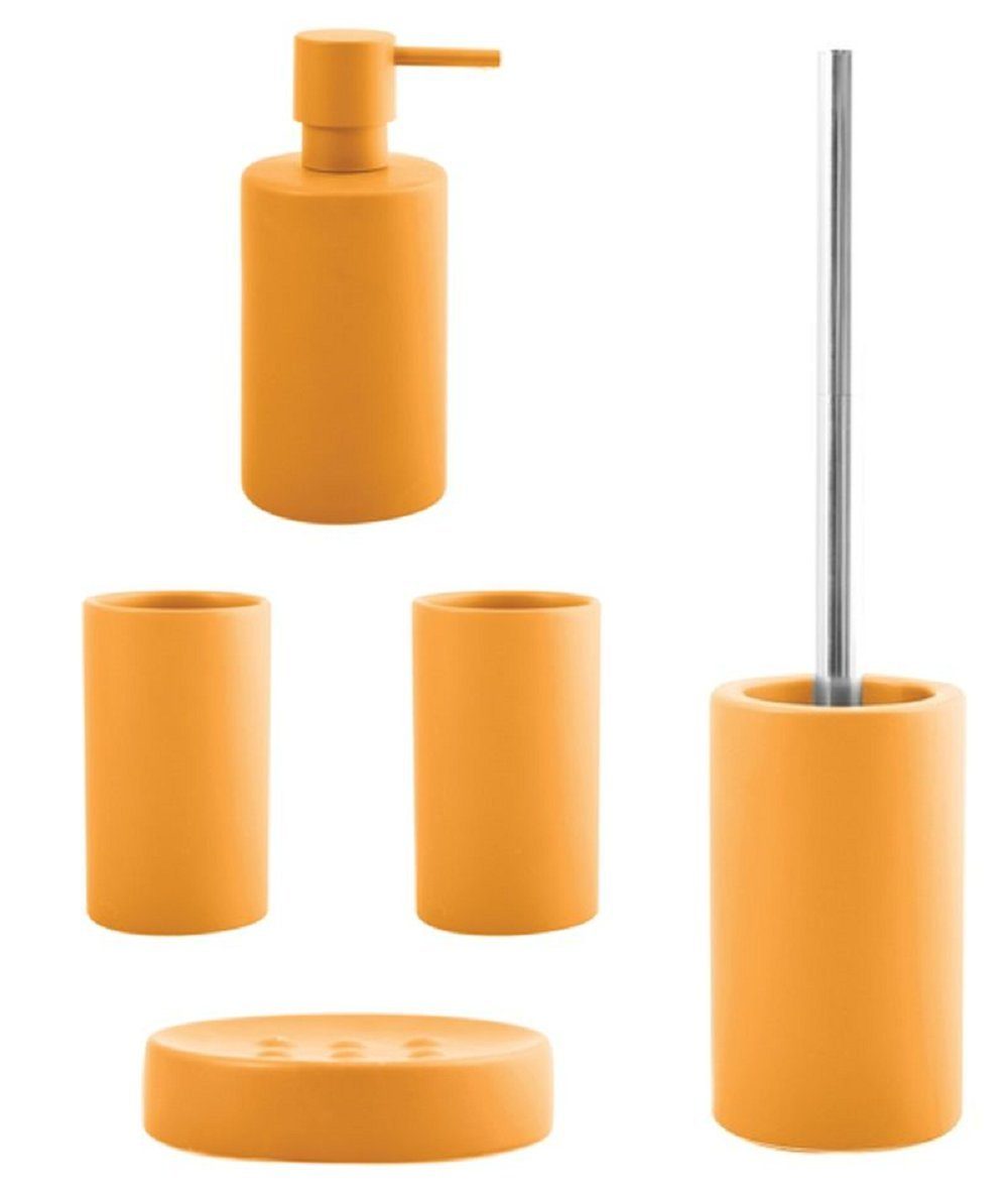 spirella Badaccessoires-Sets TUBE MATT BUNT, Zubehör-Set aus hochwertiger Keramik, 5 tlg., bestehend aus: WC-Bürste, Seifenspender, 2x Zahnputzbecher, Seifenschale, aktuell angesagte Trendfarben, elegante Matt-Optik, gelb, Komplett-Set Badezimmerzubehör, 5 tlg.