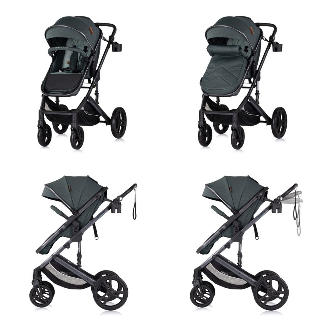 Chipolino Kombi-Kinderwagen Kinderwagen 3 in 1 Amore, Babyschale Adapter Wickeltasche Fußabdeckung