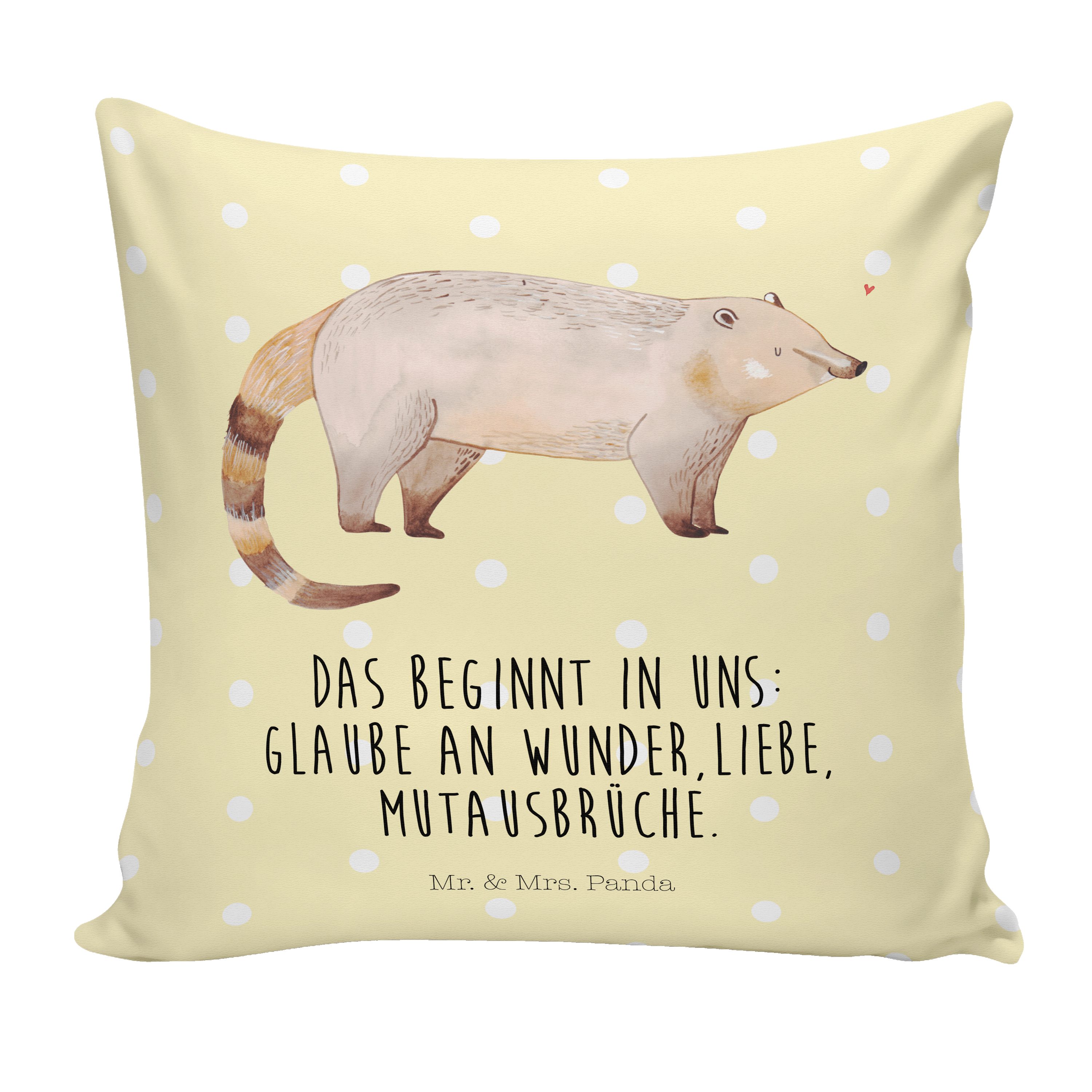 Mr. & Mrs. Panda Dekokissen Nasenbär - Gelb Pastell - Geschenk, Dekokissen, Motivkissen, Kissenhü