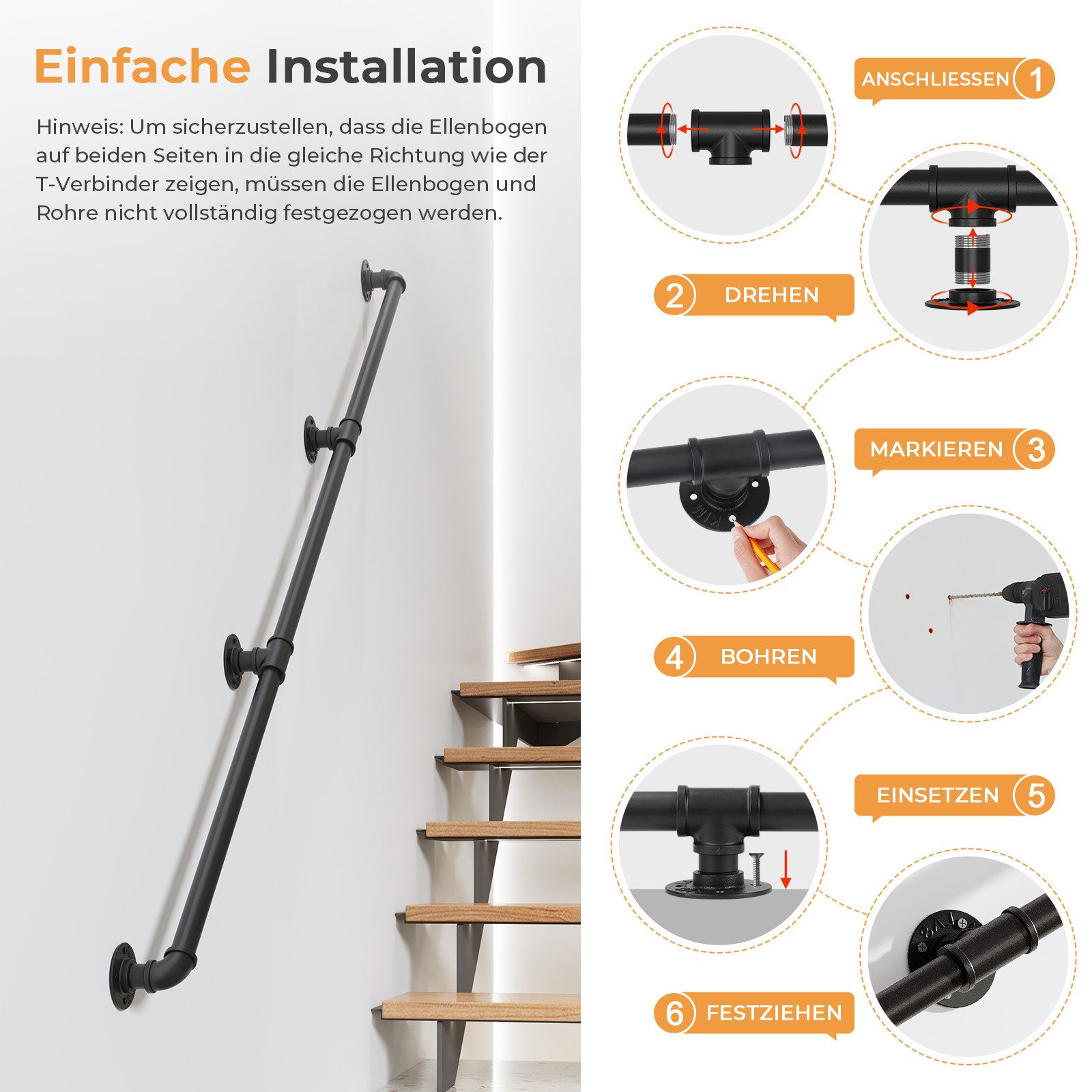 Dripex Treppengeländer Handlauf Geländer Wandhandlauf Innen günstig online kaufen