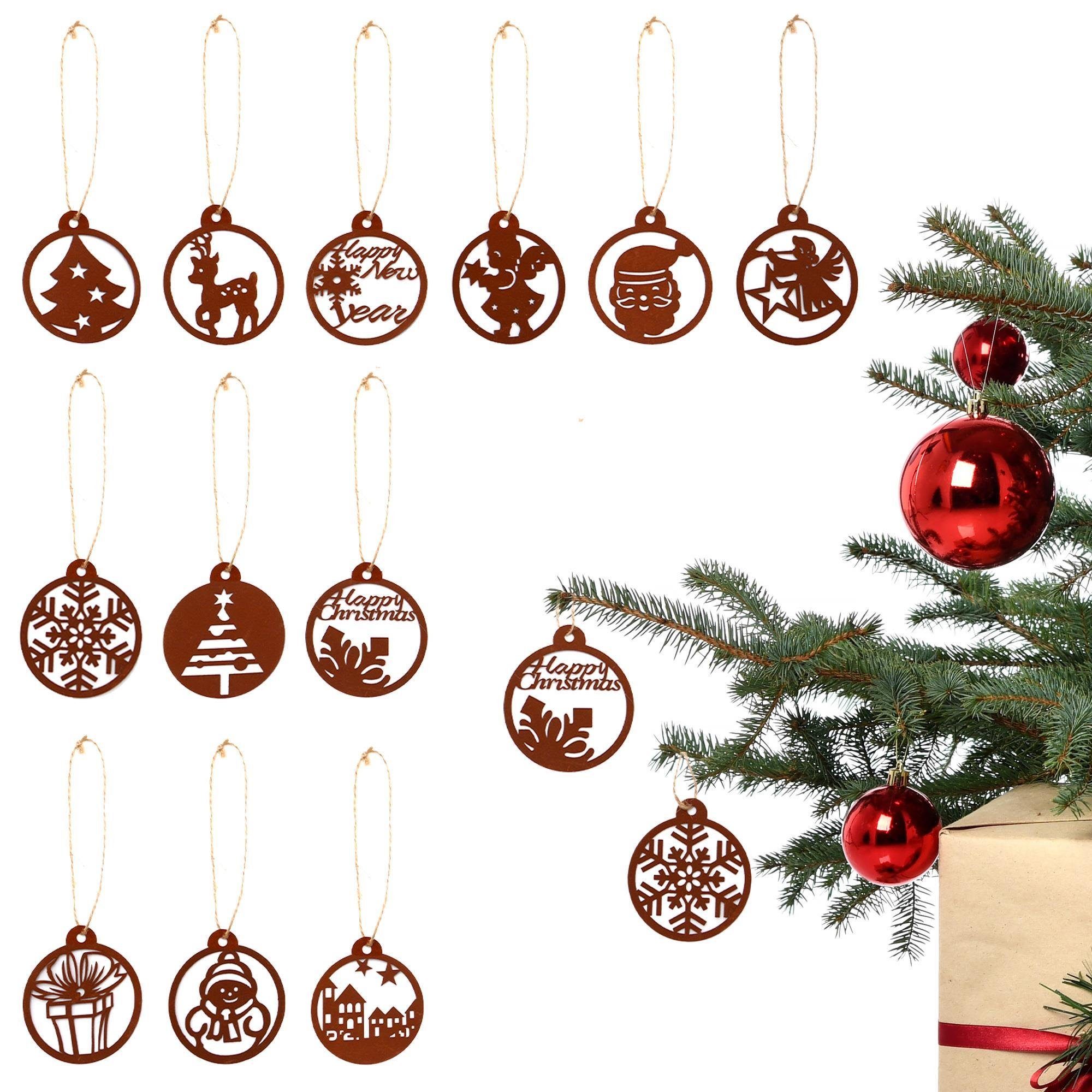UNUS HOME Weihnachtsbaumkugel Weihnachtsanhänger 12er verschiedene Design Set, Christbaumschmuck Weihnachtsanhänger Weihnachtsbaumschmuck Rost
