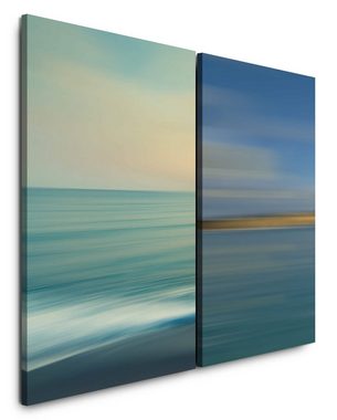 Sinus Art Leinwandbild 2 Bilder je 60x90cm Meer Horizont Pastelltöne Beruhigend Sanft Blau Friedlich