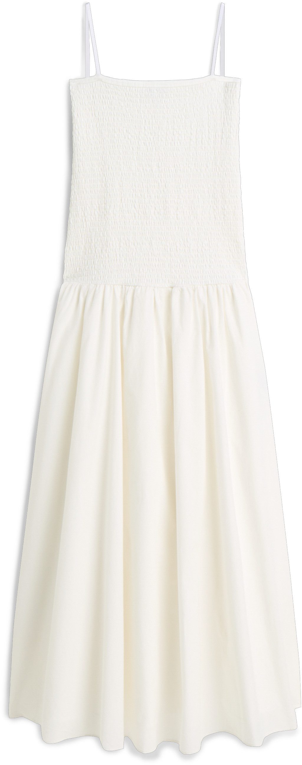 Tommy Jeans Trägerkleid TJW SMOCK FABRIC MIX MAXI DRESS Baumwolle, gesmoktes Oberteil, schmale Träger