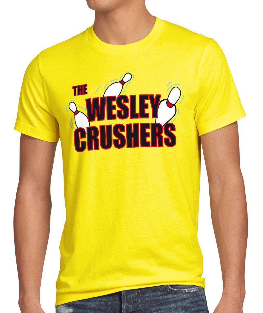 style3 Print-Shirt Herren T-Shirt Wesley Crusher Big Bang Sheldon Serie Bowling Pin Cooper Theory gelb