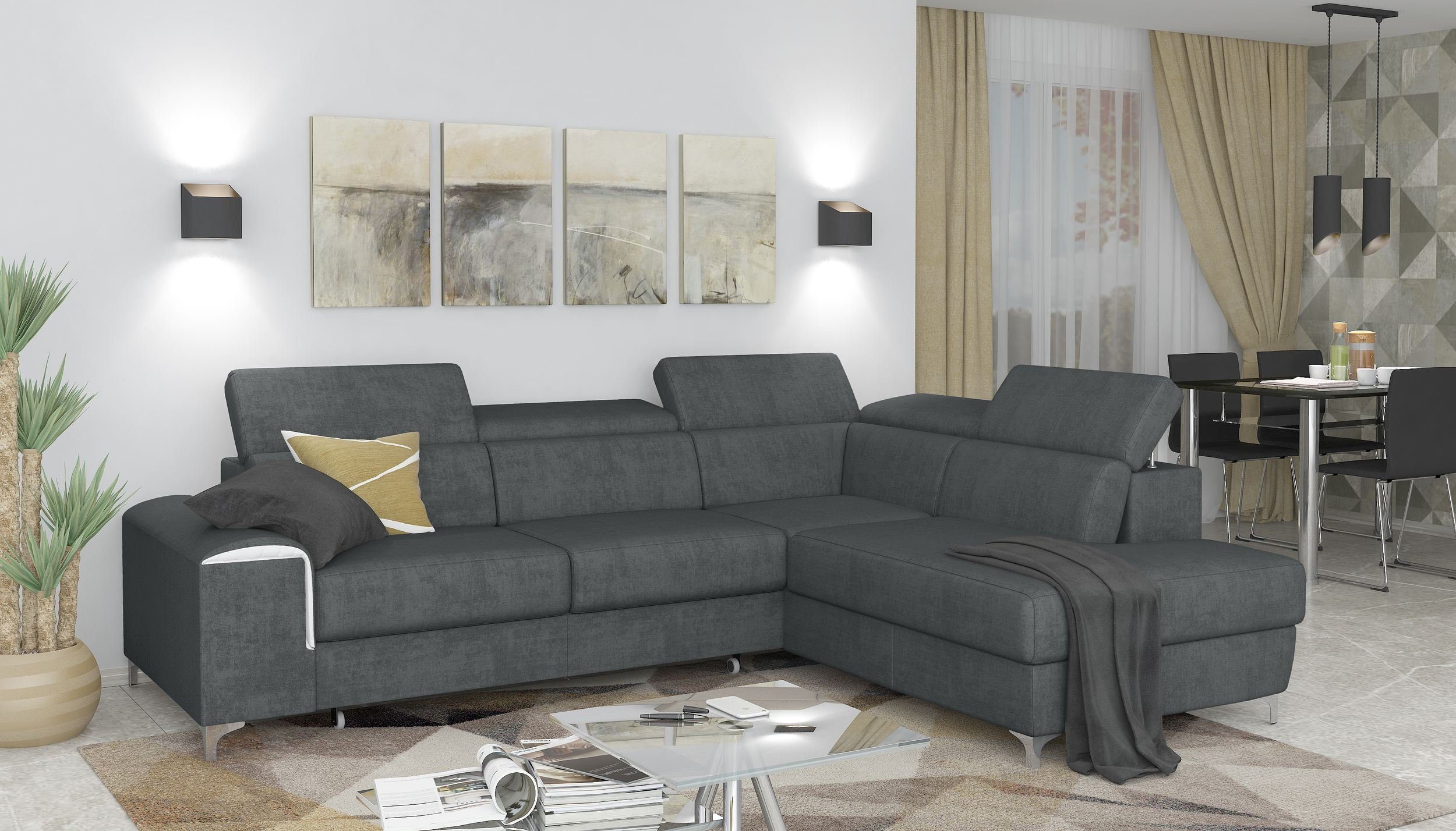 Stylefy Ecksofa Caio, L-Form, frei im Raum Bettfunktion, Modern Eckcouch, Bettkasten mane rechts Sitzkomfort, mit und links Design oder bestellbar, stellbar