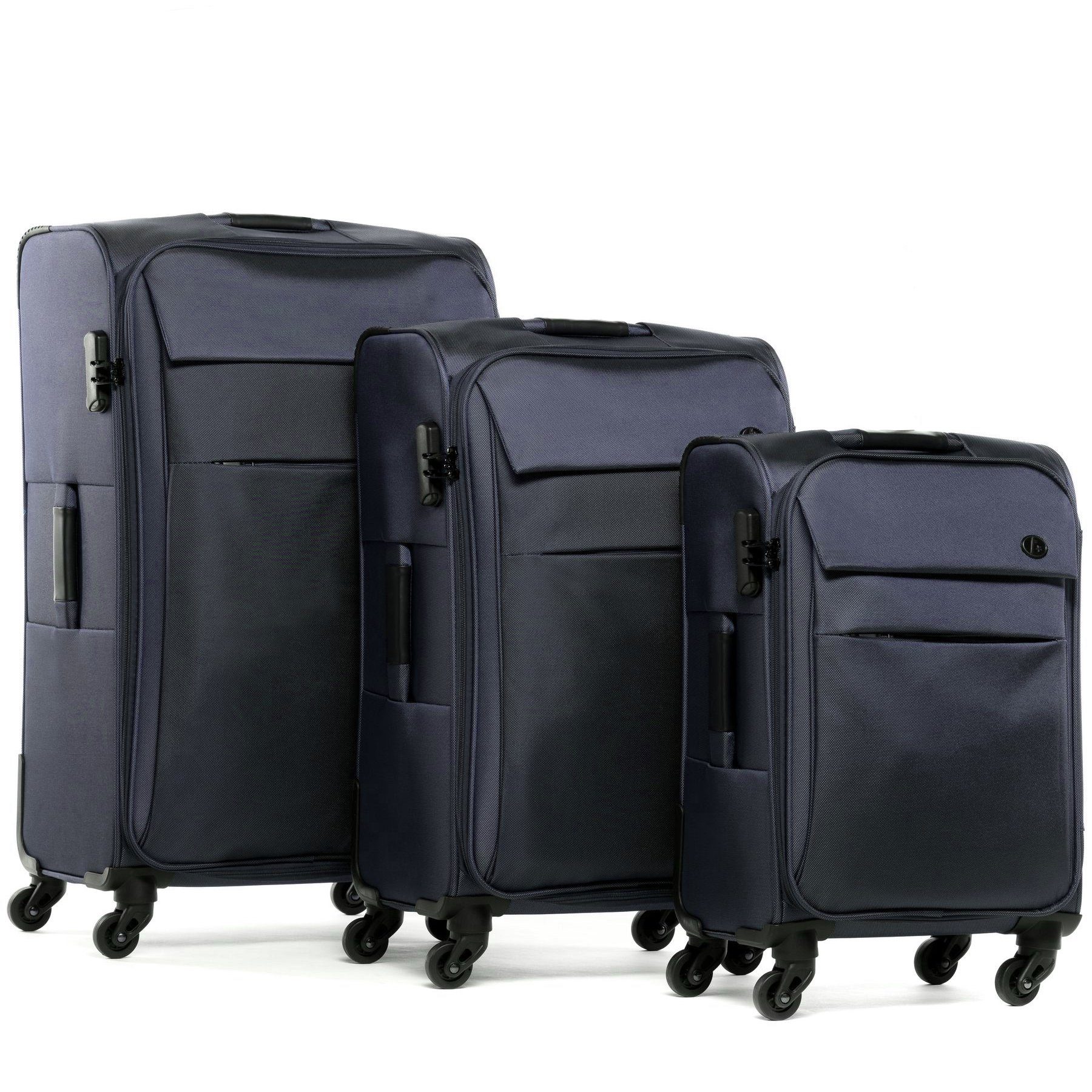 FERGÉ Kofferset 3 teilig Weichschale Rollen, Trolley Koffer Rollkoffer Calais, Set, navy Premium 3er Reisekoffer 4