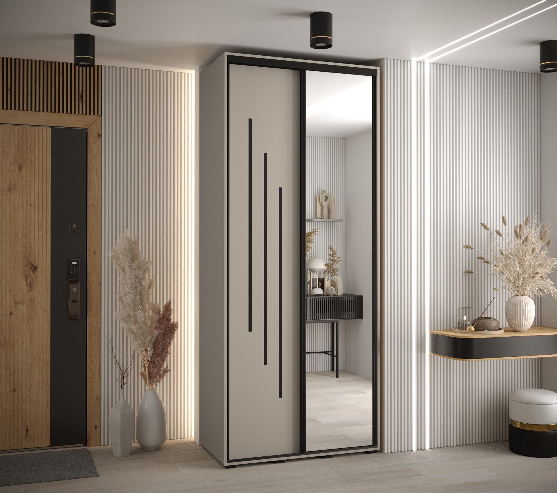 ABIKS MÖBEL Schwebetürenschrank Dakota 9 Schlafzimmerschrank mit Spiegel, Kleiderstange und Regalen – Bild 2 von 5