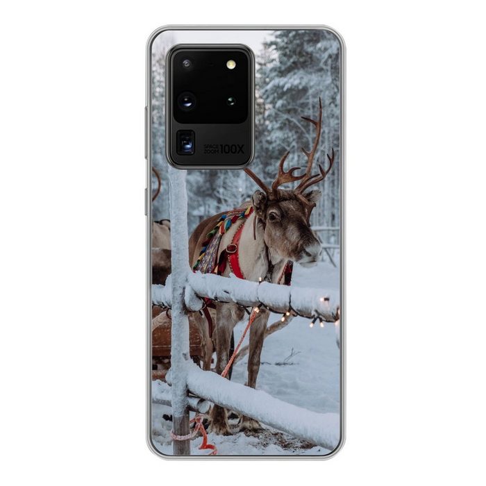 MuchoWow Handyhülle Ein Rentier im Weihnachtsmanndorf in Finnland Phone Case Handyhülle Samsung Galaxy S20 Ultra Silikon Schutzhülle