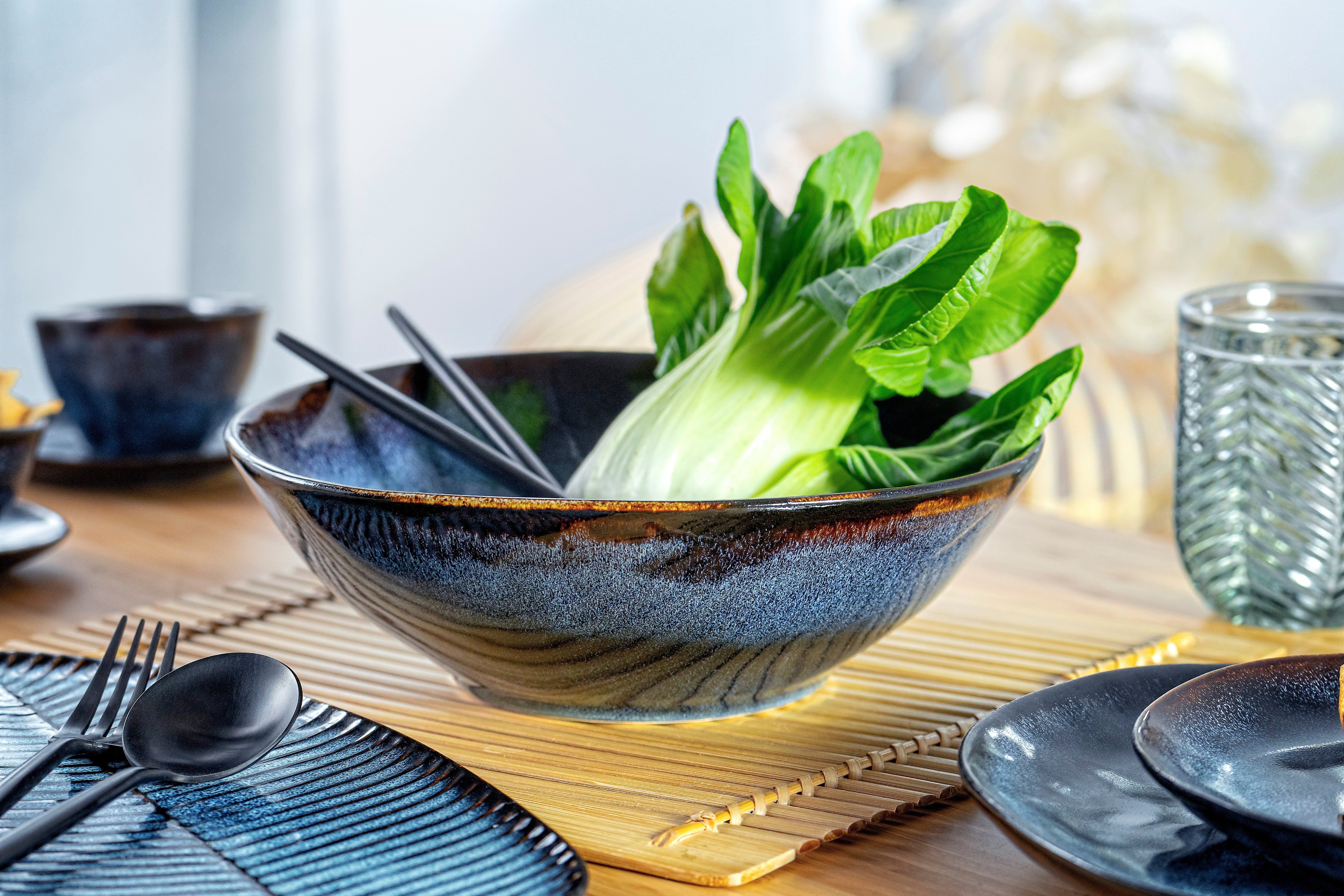 SÄNGER Salatschüssel Tokio Salatschale, Steingut, (1-tlg), Blau Schwarz, Handmade, Premium Collection